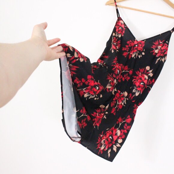 La Vie En Rose Satin Night Black & Red Floral Romper - Picture 6 of 9